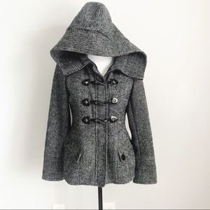 Guess Charcoal Grey Zip Wool Blend Hooded Jacket